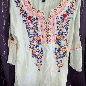 Antthony Cream Embellished Blouse with Mandarin Collar